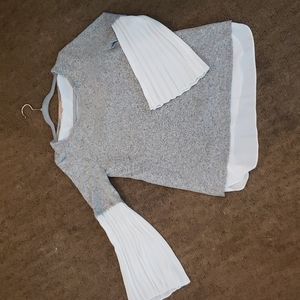 Gray and white double layer-look tunic top